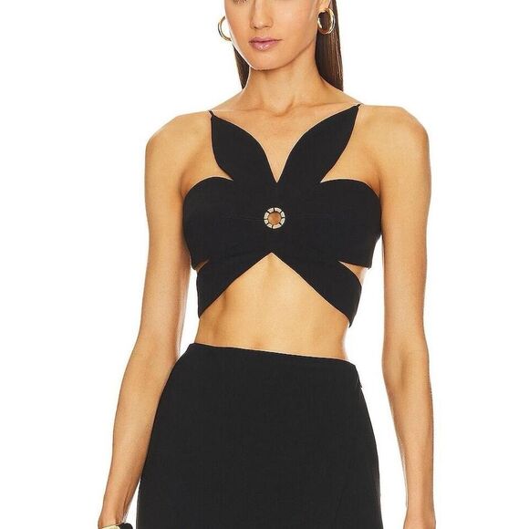 Ronny Kobo Nooshie Leaf Crepe Crop Top Black Size Small - Picture 1 of 11